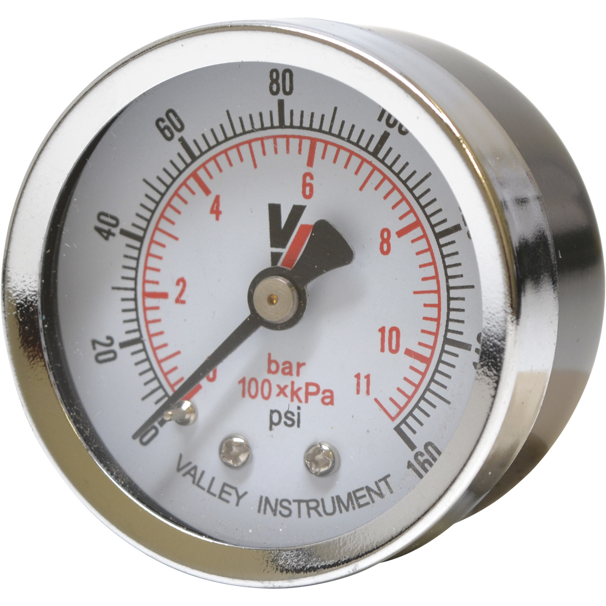 Valley Industries, 2in. Back Mt Gauge 160PSI, Case Material Steel, Min. Operating Pressure 0 PSI, Max. Operating Pressure 160 PSI, Model# 1220DSB160